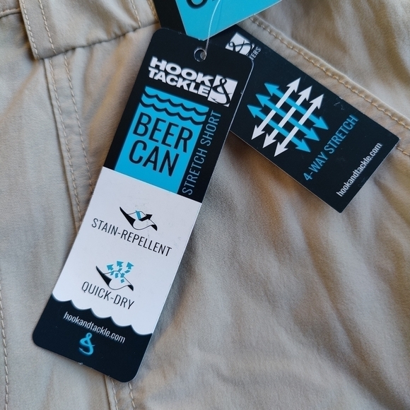 Hook and Tackle Beer Can Island Stretch Fishing Shorts Sand Tan Mens Size 32 NWT - Picture 14 of 14